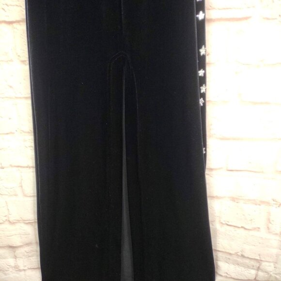 VTG 90s Black Gothic Prom Dress Size 3/4 Black Velvet Glitter Formal Gown USA - Picture 7 of 11